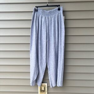 Land n Sea XL Linen Blend Pants Blue Wide Leg Elastic Waist Lagenlook